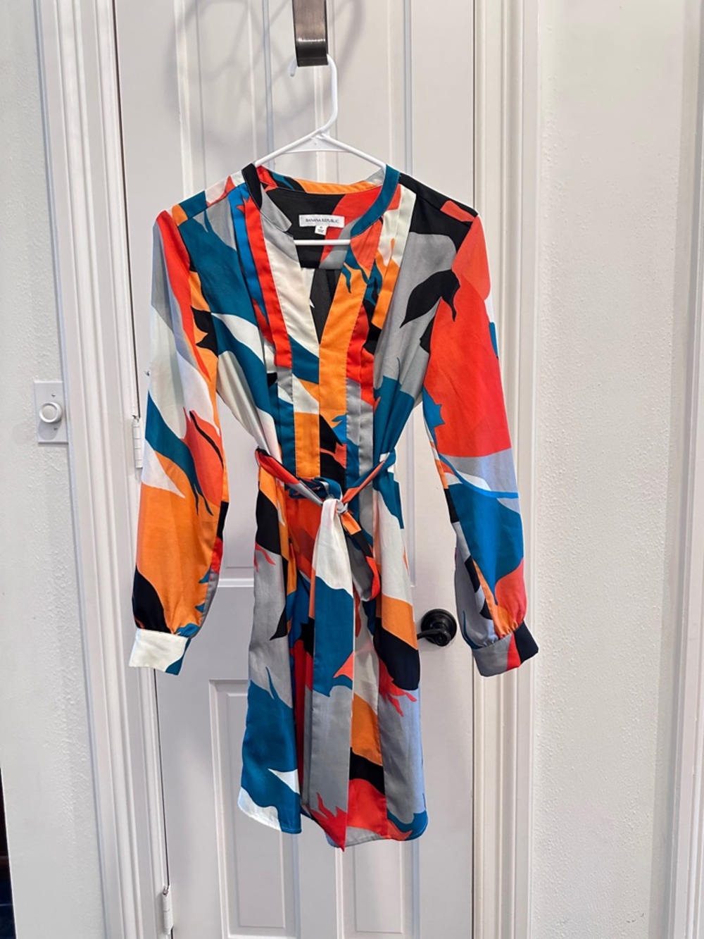 Abstract Print Long-Sleeve Wrap Dress - Multi